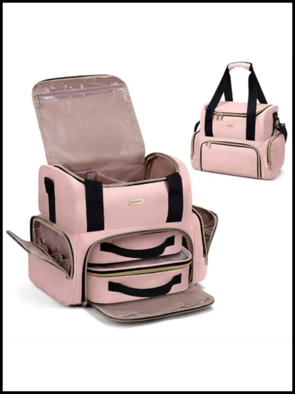 Large Makeup Cosmetic Bag with 2 Removable Cases, Double Layer Travel